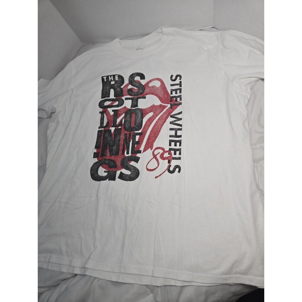 Abercrombie Fitch XL Mens Off-White Oversized Rolling Stones Cotton T-Shirt Y2k